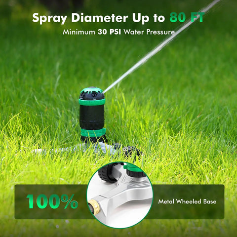 Gear Drive Sprinkler With Wheeled Base 5 Pattern Adjustable Lawn Sprinkler for Yard Garden Heavy Duty Metal Watering System on grass