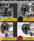 Electric Wall Plastering Machine With Battery Power Fast Cement Mortar Smoothing Tool shown with grinding discs for drywall and stucco.