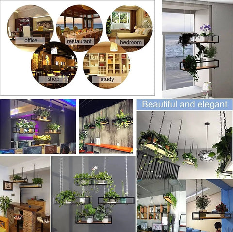 Dope Ceiling Hanging Wine Glass Rack With Industrial Wood And Metal Frame Floating Shelves For Bar Kitchen Balcony Display Overhead Garage Rack To Store Glasses And Bottles In Style in various room settings.