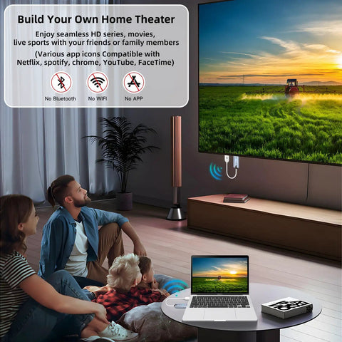 Family using Wireless HDMI Transmitter And Receiver Kit For 4K Display With 165 Feet Range No Drivers Needed in living room