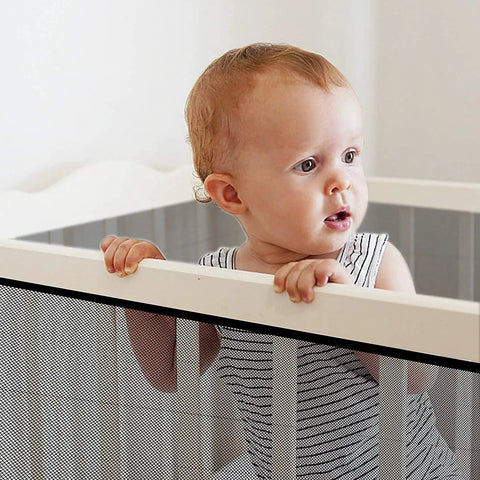 Baby behind Stairway Net Baby Safety Rail Banister Guard 15 Ft By 2.6 Ft Indoor Outdoor Black All Weather Durable Mesh