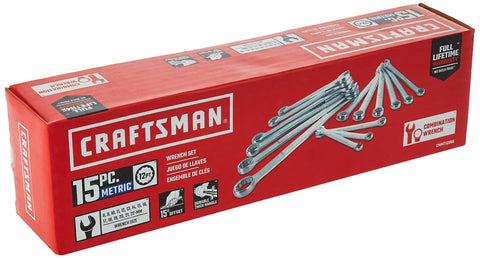 Metric Wrench Set 15-Piece With 12-Point Box End Chrome Finish And Quick Engagement For Pros 15 Degree Offset packaging
