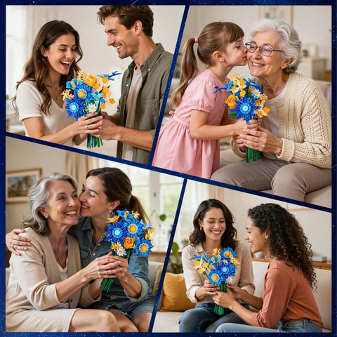 Starry Blooms Flower Bouquet Building Set for Adults Totally Inspired by Van Gogh Starry Night, 512 ABS brick flowers in hand