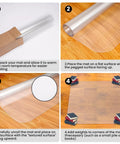 Instructions for setting up Extra Large 63 Inch By 51 Inch Clear Chair Mat For Hardwood Floors, including unrolling and corner weighting.