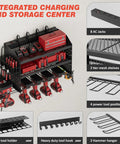 Power Tool Organizer Wall Mount With Charging Station And 8 Outlet Heavy Duty Metal Garage Storage Rack 23 Inch Three Tier Shelves