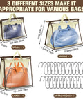 Purse Dust Bags Set With 24 Storage Covers And 25 Stainless Steel S Hooks 3 Sizes S M L For Handbags Displayed With Bags Inside