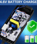 54.6V 2A Fast Charger For 48V Lithium Ion Battery Packs showing internal electronic components and charging status icons