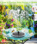 Solar Bird Bath Fountain With LED Ring Lights, Upgraded 3.5W Solar Pump in a colorful garden setting, water sprouting.