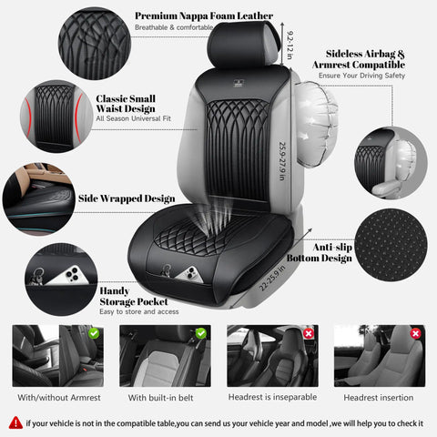 All Season Waterproof Nappa Leather Car Seat Protector with sideless design and storage pocket, universal fit for cars and trucks