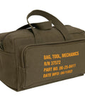 Mechanic Tool Bag With Heavy Duty Olive Drab Canvas Construction, Zipper Pockets, And Rugged Carry Handles shown in side view