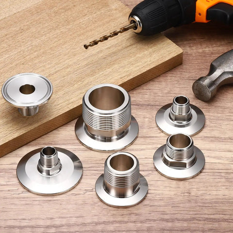 Hella Reliable 304 Stainless Steel Tri Clamp To Npt Male Thread Adapter Built Rock Solid For Smooth Sanitary Pipe Swaps And No Sweat DIY Installations Anywhere with fittings and tools.