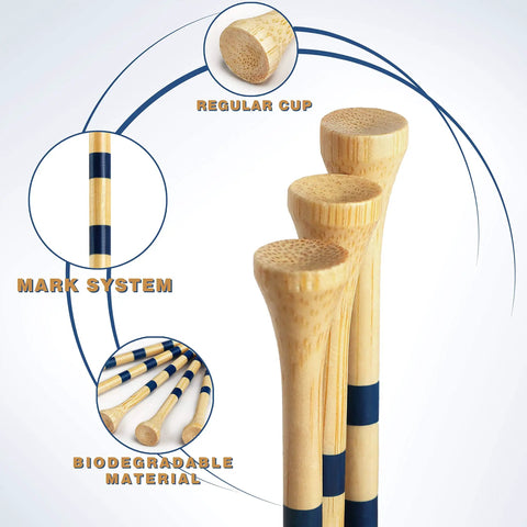 All Natural Bamboo Golf Tees Set 170 Pack With 120 Long Tees And 50 Short Tees Biodegradable Three And A Quarter Inch Built For Longer Straighter Drives And Less Friction On Every Tee, focus on design and material.
