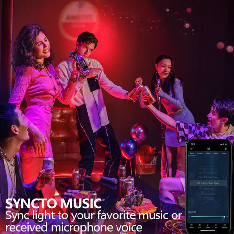 Group enjoying party with IP68 Waterproof LED Strip Lights USB Powered 5V With Music Sync Bluetooth App And RF Remote