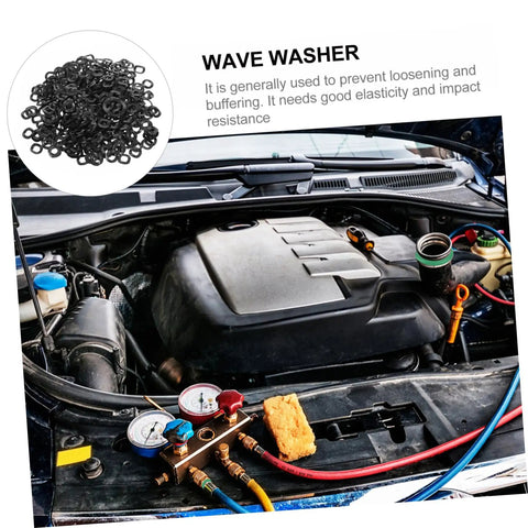 500 Pieces Spring Wave Washer Gasket Kit For Plumbing And Automotive Use Durable Steel Wave Washers To Reduce Friction Prevent Loosening And Improve Fastener Stability. Black wave washers for automotive engine maintenance.
