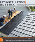 Two workers installing Heavy Duty Epdm Rubber Roofing Roll With Self Adhesive Backing For A Rock Solid Waterproof Seal Measuring 39 Inches By 16 Feet.