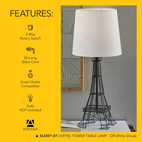 Parisian Eiffel Tower Themed Novelty Table Lamp With Fabric Shade Three Way Dimmable Bedside Desk Light For A Dope Home Office Or Room Decor Vibe 25 By 14 Inches displayed next to decor.