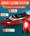 Turbo 18 Inch High Speed Remote Control Boat For Adults Up To 21 MPH, Self Righting RC Boat With Smart Alarm System in motion.
