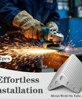 Person grinding metal with sparks, showcasing Heavy Duty Steel Weld On Triangle Gussets 12 Piece Kit for sturdy builds.