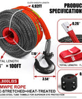 Premium Synthetic Winch Rope Three Eighths Inch By One Hundred Feet, 23800 Lbs Break Strength, Waterproof And UV Resistant