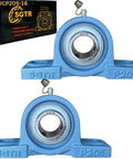 Two blue SGTR UCP205-16 pillow block bearings with 1 in bore, self-aligning, chrome steel inner race