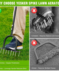Manual Lawn Aerator Spike Tool With Nine Two Point Two Inch Iron Spikes for deep aeration; comparison with other tools shown