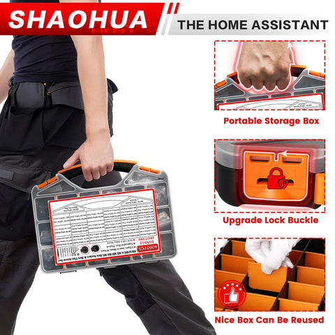 Person holding 4071 Piece Metric Screw Kit With M2 M3 M4 M5 Nuts And Bolts 39 Sizes From 4mm To 30mm in portable box