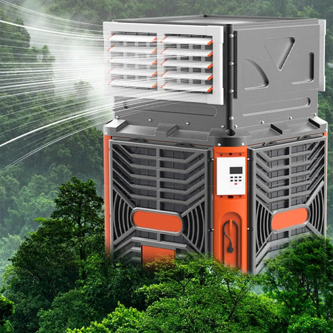Industrial Grade Evaporative Cooler Featuring 50 Fan Speeds And Copper Motors Pumping Hella Fresh Air Across 1800 Square Feet with misting effect.