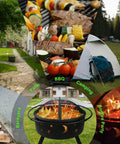 32 Inch 2 In 1 Outdoor Fire Pit Round Metal Firepit For Backyard Patio Garden Bonfires, Camping And BBQ with moon star design