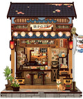 Front view of Dope DIY Japanese Izakaya Book Nook Kit For Adults Teens And Beginners, Tiny House Bookshelf Decor, miniature street scene.