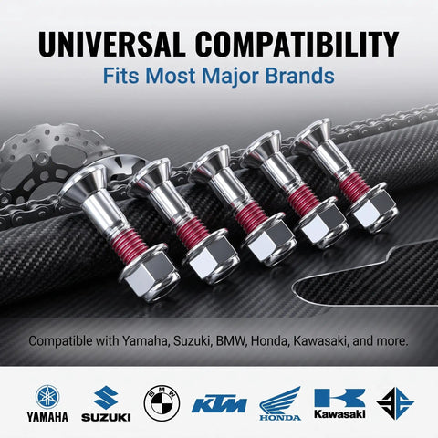 Six Piece Dirt Bike Sprocket Bolt And Nut Kit With M8 Bolts And Flange Locking Nuts For Rustproof Break Resistant Fasteners Compatible With Yamaha Suzuki KX KXF RM RMZ YZ YZF CR CRF BMW Aprilia Silver. Six silver M8 sprocket bolts with red threadlocker and flange nuts