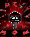 Upgraded 20V Replacement Battery For Skil Power Tools 6000 Mah Pack with various compatible Skil tools on display.