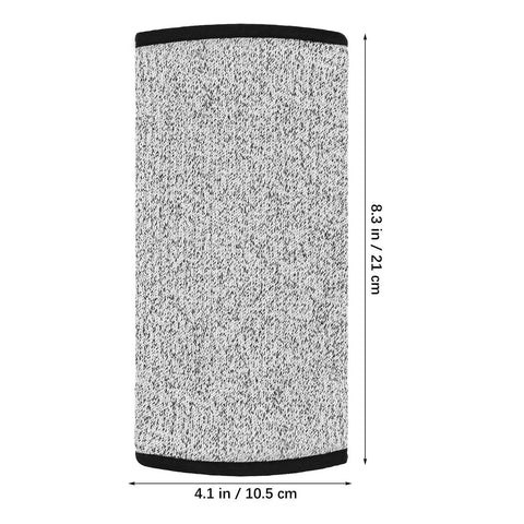 Real Deal Cut Resistant Arm Sleeves For Mechanics And Gardeners With Snug Stretch Fit Anti Puncture Forearm Guards That Make The Daily Grind A Total Breeze In Black Gray, showing top view with dimensions.