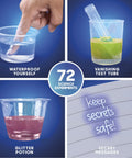 Magic Science Lab Kit With 72 STEM Experiments For Kids showcasing waterproof test, vanishing tube, glitter potion, secret messages