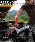 Kickstart Any Ride Smooth Today With This 6000A Auto Battery Booster and Dual Cylinder Tire Inflator features a jumper connected to battery.