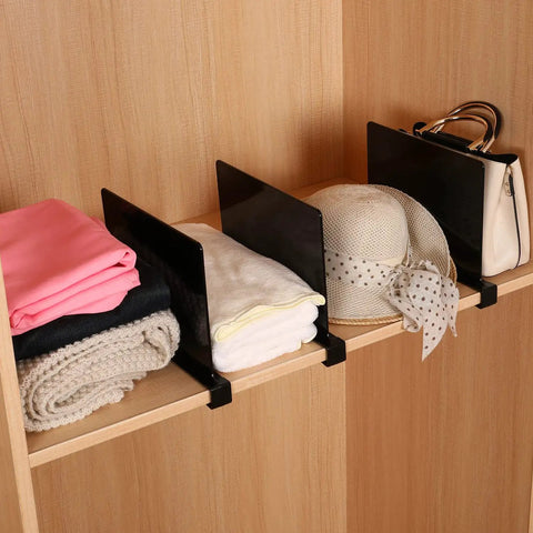Black Acrylic Shelf Dividers Eight Pack for Closets and Shelves Keep Your Stuff Sorted and Neat with hats and bags