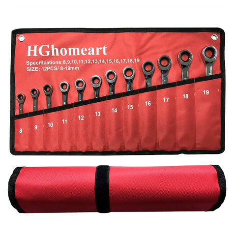 Spanner Set With Ratchet Wrenches Chrome Steel Fixed Head Wrenches Universal Sockets Grip Friendly Hand Tools Kit 12 Piece