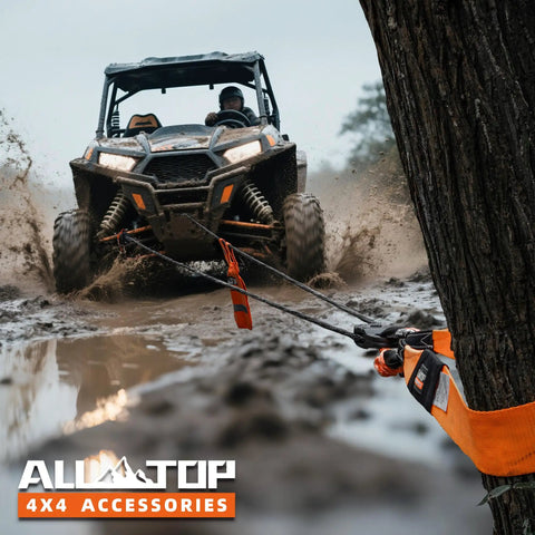 Beefed-Up Synthetic Winch Rope With Hook And Isolator One Quarter Inch By Fifty Feet 9500 Lbs Break Strength UHMWPE Cable Kit in use