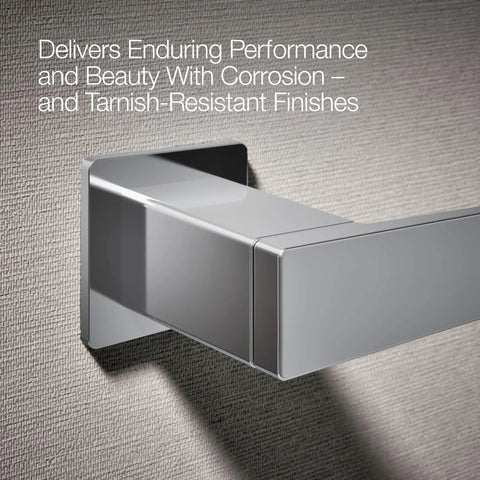 Honesty Pivoting Toilet Paper Holder For Modern Bathrooms No Fuss Easy Paper Change Sleek Square Design chrome finish close-up