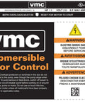 1.5 HP 230V VMC Control Box label showing warnings and model details