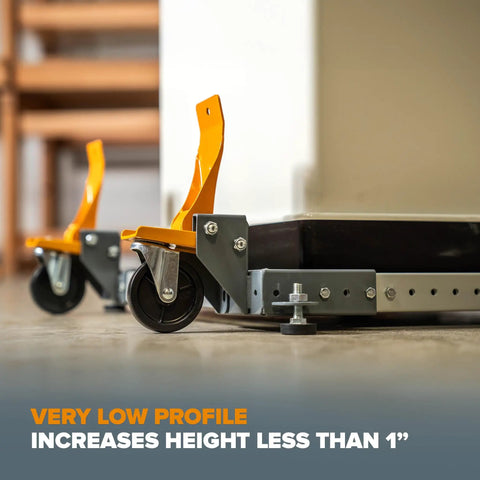 Heavy Duty Universal Mobile Tool Base With Swivel Casters, Adjustable Tool Dolly, low profile design, 400 lb capacity, close-up view