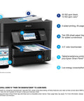 WorkForce Pro WF 4830 Wireless All In One Printer No Fuss Auto Duplex Printing With Copy Scan Fax 50 Page ADF 500 Sheet Tray 4.3 Inch Color Touchscreen Alexa Compatible Black shown with touchscreen and paper trays