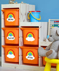 120 Rainbow Name Plates For Classroom Desks Colorful Rainbow Students Name Tags Self Adhesive Locker Labels on storage bins