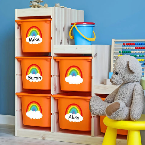 120 Rainbow Name Plates For Classroom Desks Colorful Rainbow Students Name Tags Self Adhesive Locker Labels on storage bins