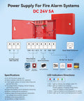 24V 5A 120W Fire Alarm Power Supply With Uninterruptible Backup Function Battery Not Included for Fire Safety Equipment