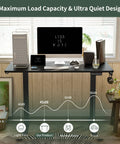 Slick Smooth Electric Sit Stand Desk 48 By 24 Inch featuring a quiet design and maximum load capacity, ideal for home office.