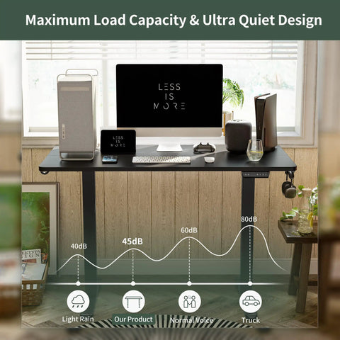 Slick Smooth Electric Sit Stand Desk 48 By 24 Inch featuring a quiet design and maximum load capacity, ideal for home office.