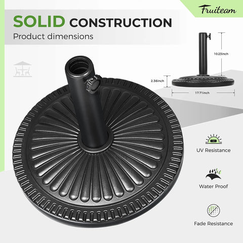 15 Inch Round Patio Umbrella Base Pre Filled 23 Lb Heavy Duty Stand Sunflower Pattern Black Outdoor Poolside Weatherproof HDPE