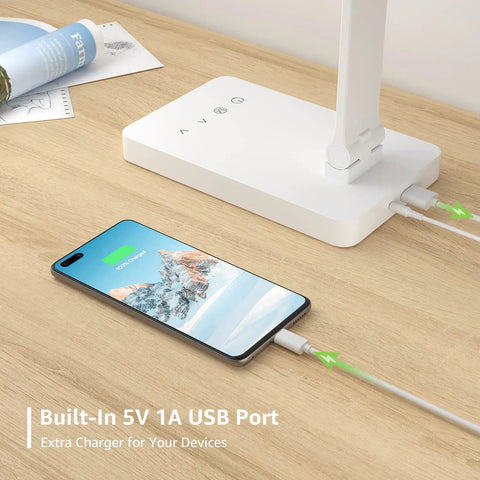 LED Desk Lamp With USB Charging Port, 700 Lumens Dimmable Touch Control Table Lamp base with phone charging