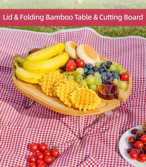 Picnic For Two With Table Lid Waterproof Blanket Insulated Cooler Bag And Collapsible Set With Spoons Knives Plastic Wine Glasses