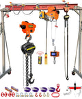 Beefy Portable Gantry Crane 2000 Lbs Lift Capacity Ten Point Five Feet Wide Adjustable Gantry with Electric Hoist in garage setup